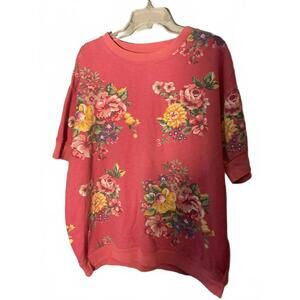 Vintage Gitano Floral Print Sweatshirt - Cozy Pink Top Size 20